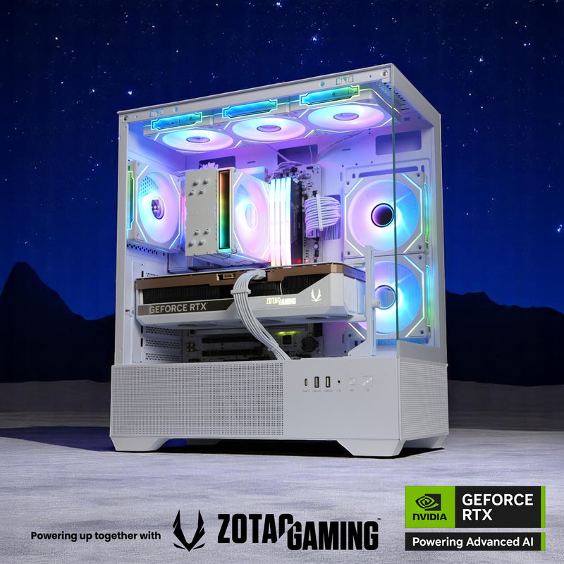 Zalman CHRONIX ATX Mid-Tower PC Case, 3 x Prism ARGB Fans Preinstalled, USB Type-C 3.2, White