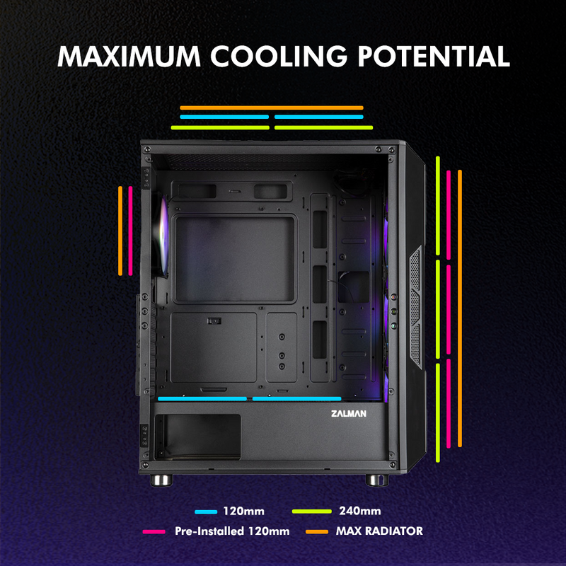 Zalman i3 Neo ATX Mid-Tower Gaming PC Case w/ Mesh Front & 4 x RGB Fans - Black
