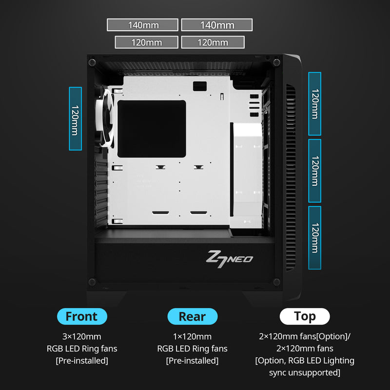 Zalman Z7 Neo ATX Mid-Tower Gaming PC Case w/ 4 x RGB Ring Fans